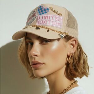 Limited Edition Beige Trucker Cap with Gold Accents